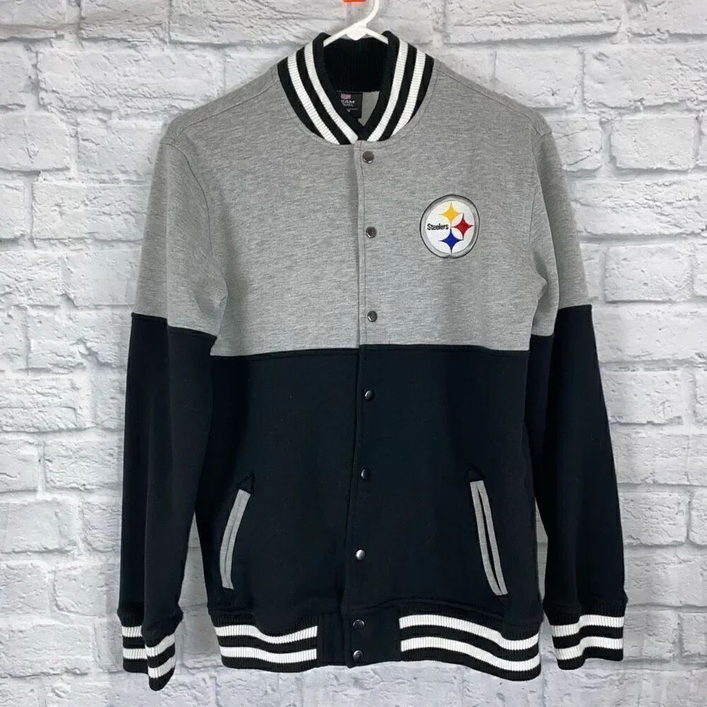 NFL Team Apparel Pittsburgh Steelers button up varsity jacket Paz youth 18